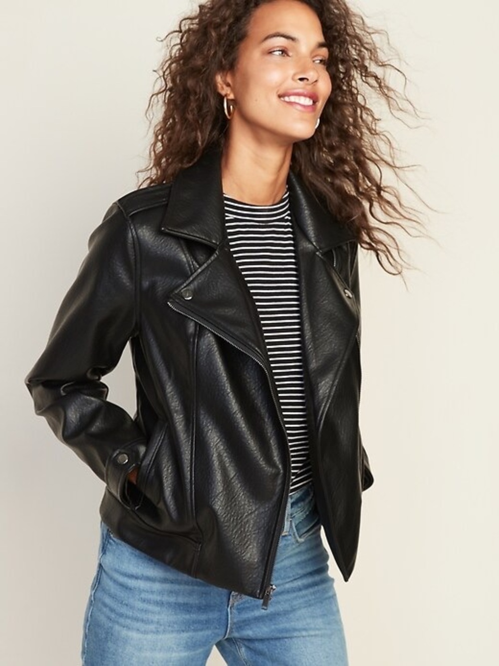 Old Navy Black Faux Leather Moto Jacket Women’s Size Small